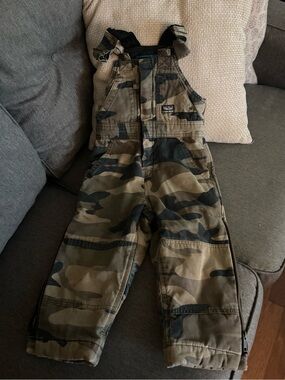 Walls Insulated Kids Camouflage Overalls - Olive & Black